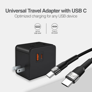 Universal Travel Adapter with PD and USB QC3.0 Ports