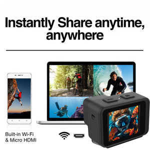 Epic 90 4K/60FPS UHD Action Camera - Waterproof (21m), Touchscreen, 6-Axis EIS, Dual Screens