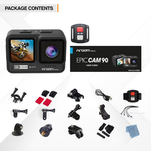 Epic 90 4K/60FPS UHD Action Camera - Waterproof (21m), Touchscreen, 6-Axis EIS, Dual Screens