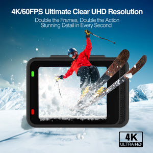 Epic 90 4K/60FPS UHD Action Camera - Waterproof (21m), Touchscreen, 6-Axis EIS, Dual Screens