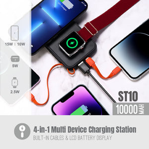 Magnetic 3-in-1 Power Bank Station ST10 10000mAh with Built-In Cable