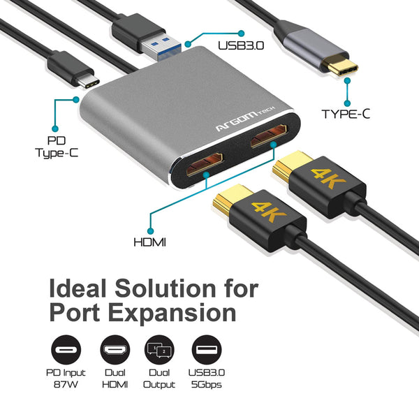 One Axess 4-in-1 Dual HDMI Adapter with USB3.0 & 87W PD Passthrough ...